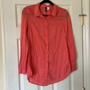 Divided by H&M Coral Sheer Polyester Button-Down Shirt Size 6.